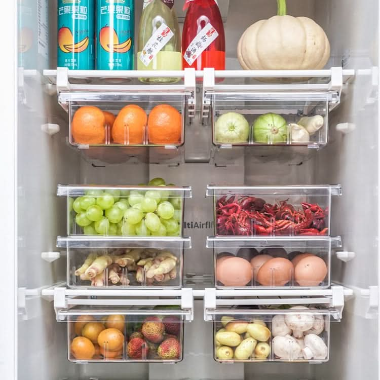 Transparent Hanging & Pull-out Refrigerator Sorting Fresh-keeping Box For Fruits Vegetables & Eggs With Separate Classification Box - Reluova