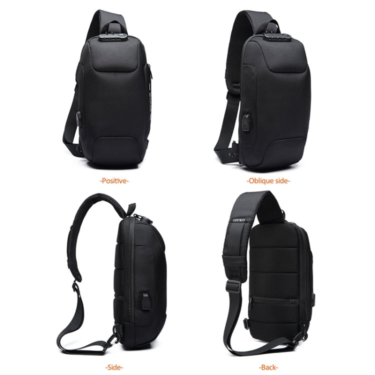 OZUKO 9223 Anti-theft Men Chest Bag Waterproof Crossbody Bag with External USB Charging Port