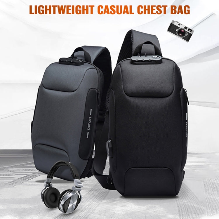 OZUKO 9223 Anti-theft Men Chest Bag Waterproof Crossbody Bag with External USB Charging Port Reluova