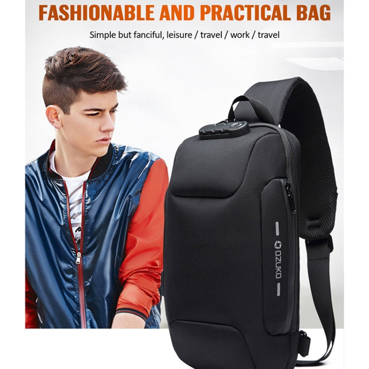 OZUKO 9223 Anti-theft Men Chest Bag Waterproof Crossbody Bag with External USB Charging Port