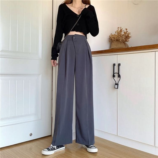 High Waist Slimming Casual Loose Loose All-Match Solid Color Suit Pants Women Wide-Leg Trousers Reluova