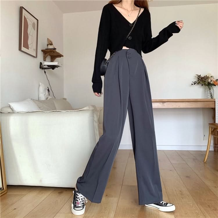 High Waist Slimming Casual Loose Loose All-Match Solid Color Suit Pants Women Wide-Leg Trousers Reluova