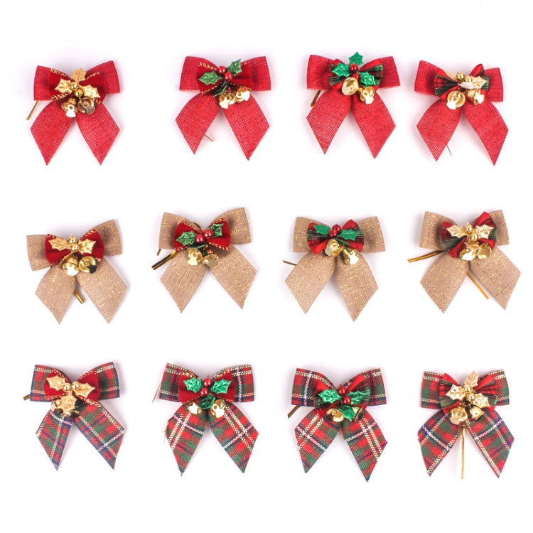 15 PCS Christmas Bow With Iron Bells Christmas Wreath Christmas Tree Decorations, Random Style Delivery