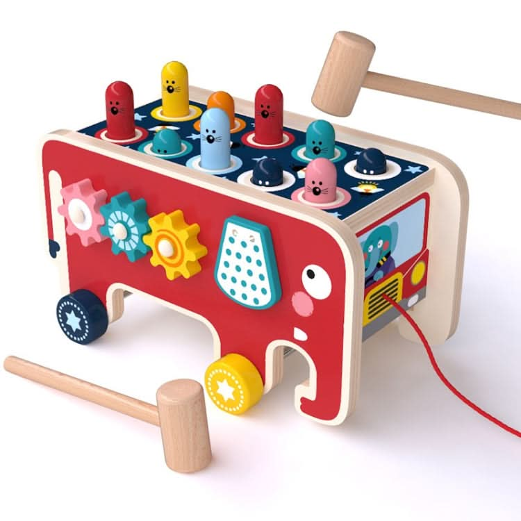 Baby Percussion Wooden Elephant Drag Cart Hitting Hamster Children Educational Toys Reluova