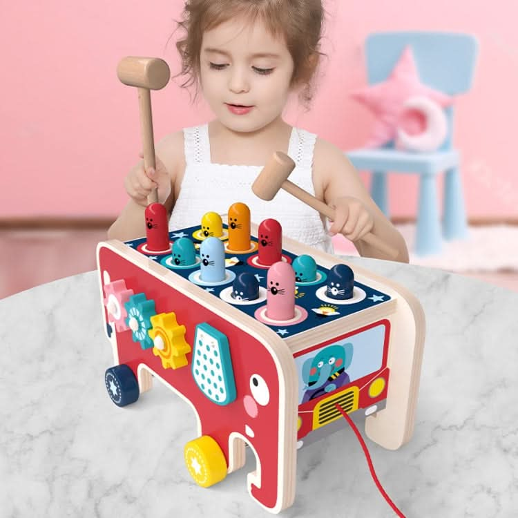 Baby Percussion Wooden Elephant Drag Cart Hitting Hamster Children Educational Toys Reluova