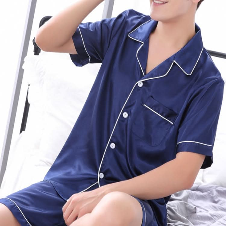 Men Large Size Ice Silk Short Sleeves and Shorts Two-Piece Pajama Set Reluova