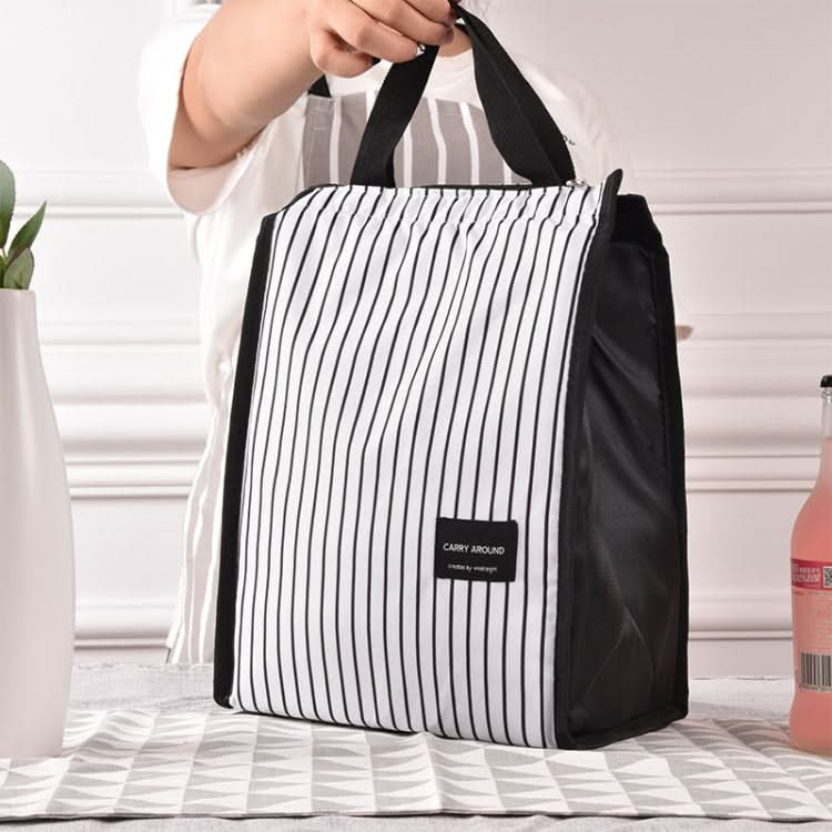 Black White Stripes Portable Thermal Lunch Bags for Women Kids Men Food Picnic Cooler Box Insulated Tote Bag Storage Container - Reluova