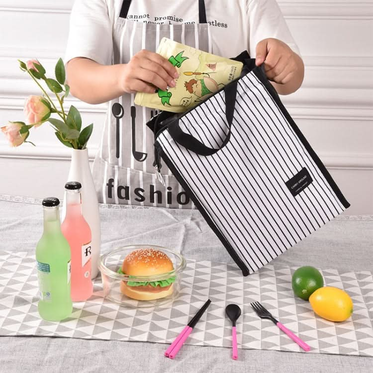 Black White Stripes Portable Thermal Lunch Bags for Women Kids Men Food Picnic Cooler Box Insulated Tote Bag Storage Container - Reluova