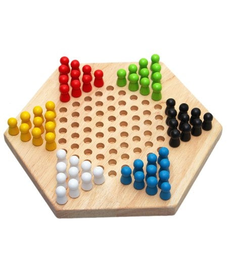 Traditional Hexagon Wooden Children Puzzle Checkers Family Game Set Reluova