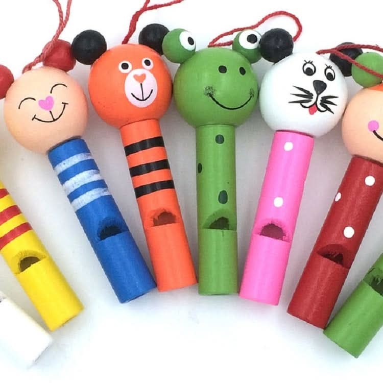 2 PCS Creative Cartoon Wooden Animal Whistle Children Environmental Protection Mobile Phone Backpack Pendant-Reluova