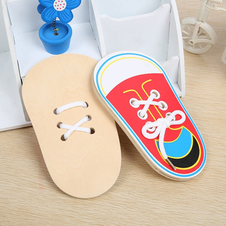 Kids Educational Tool Children Wooden Toys Toddler Lacing Shoes Early Education Teaching Aids, Random Color Delivery Reluova