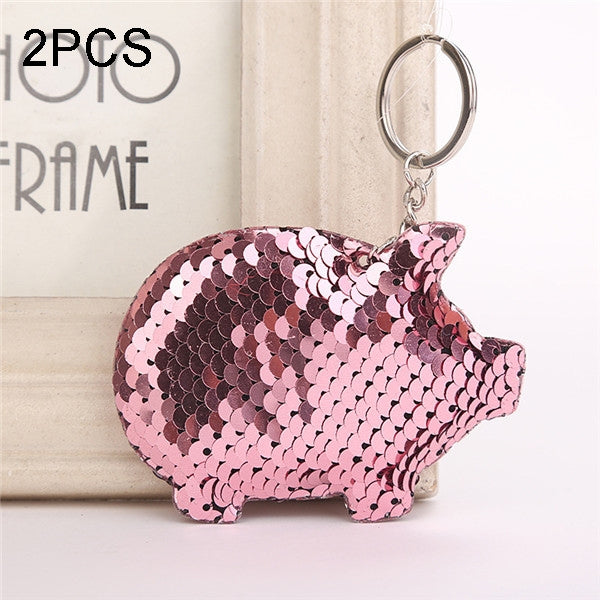 2PCS Cute Chaveiro Pig Keychain Glitter Pompom Sequins Key Chain Gifts for Women Llaveros Mujer Car Bag Accessories Key Ring