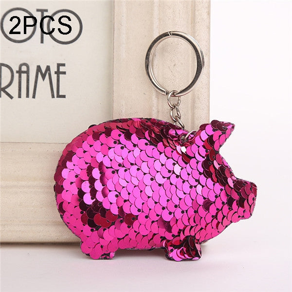 2PCS Cute Chaveiro Pig Keychain Glitter Pompom Sequins Key Chain Gifts for Women Llaveros Mujer Car Bag Accessories Key Ring