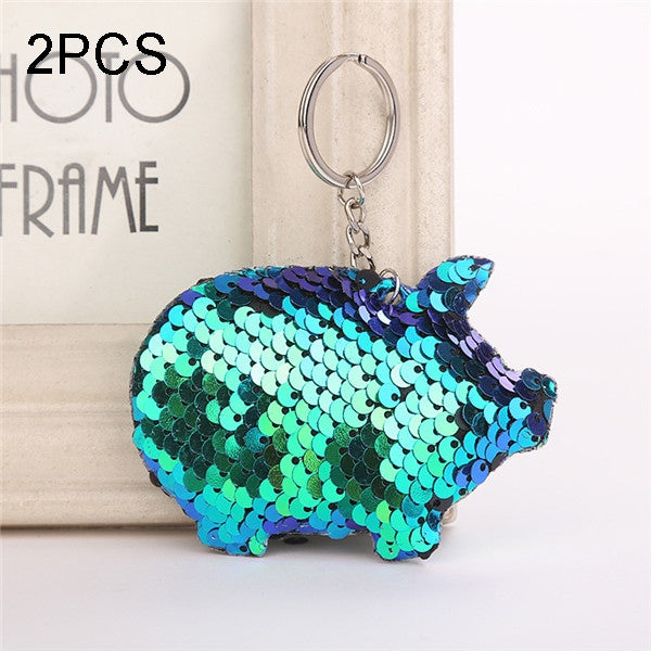 2PCS Cute Chaveiro Pig Keychain Glitter Pompom Sequins Key Chain Gifts for Women Llaveros Mujer Car Bag Accessories Key Ring