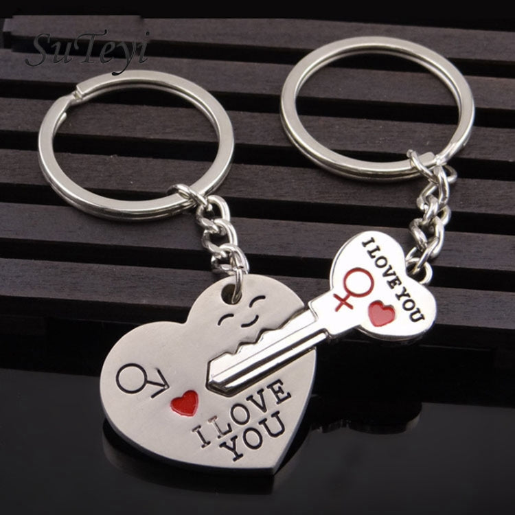 Fashion Heart Key Ring Silver Color Lovers Love Key Chain Valentine Day Gift 1 Pair Couple Keychain ÎҵÄÉ̵ê