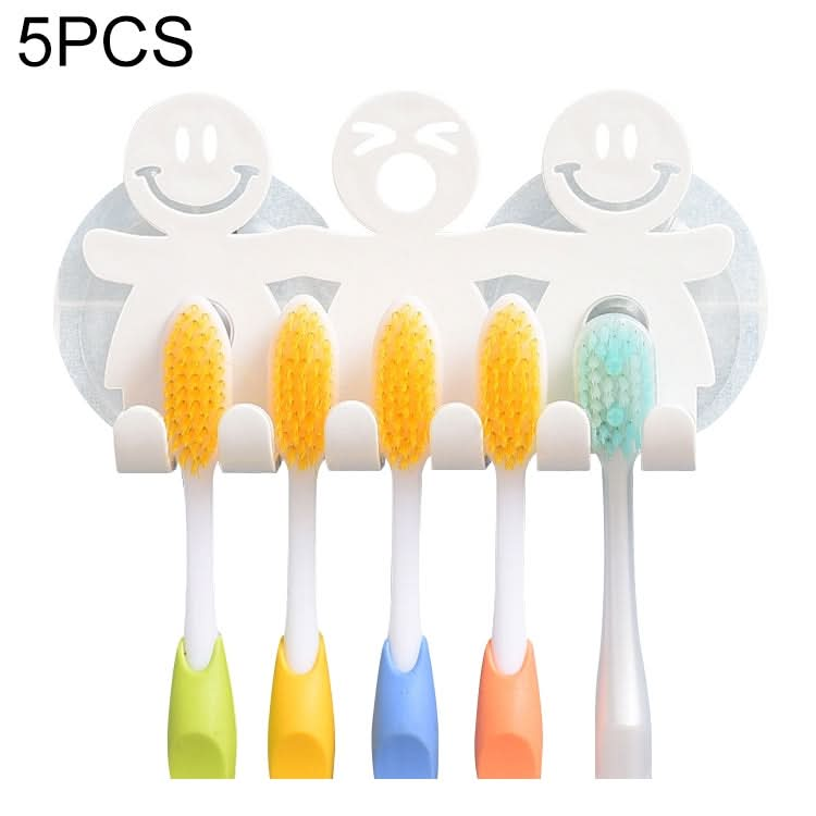 5 PCS Cute Smiley Suction Cup Hanging Toothbrush Holder Plastic Small Person Teeth Holder-Reluova