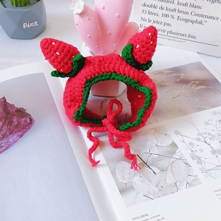 Cute Strawberry Headgear Handmade Knitted Hat Pet Accessories - Reluova