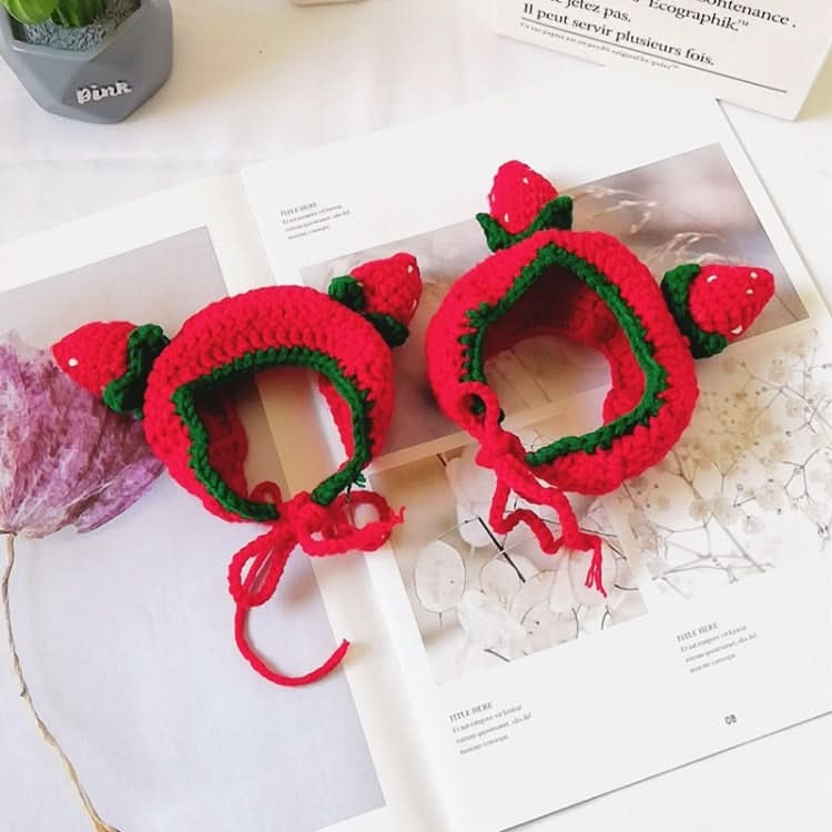 Cute Strawberry Headgear Handmade Knitted Hat Pet Accessories - Reluova