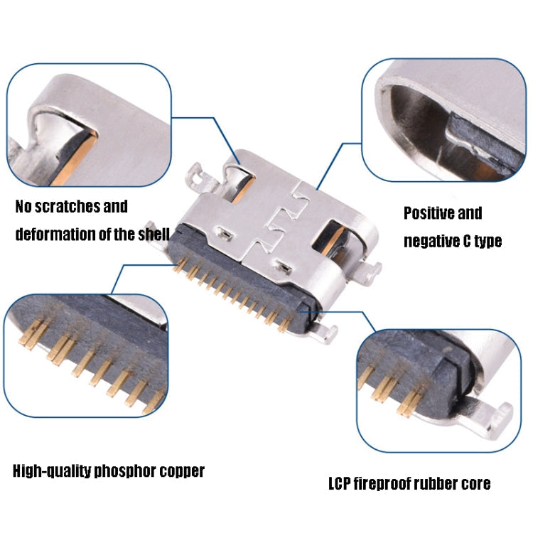 10 PCS Usb Type-C 16P Sinking Plate Female Plug