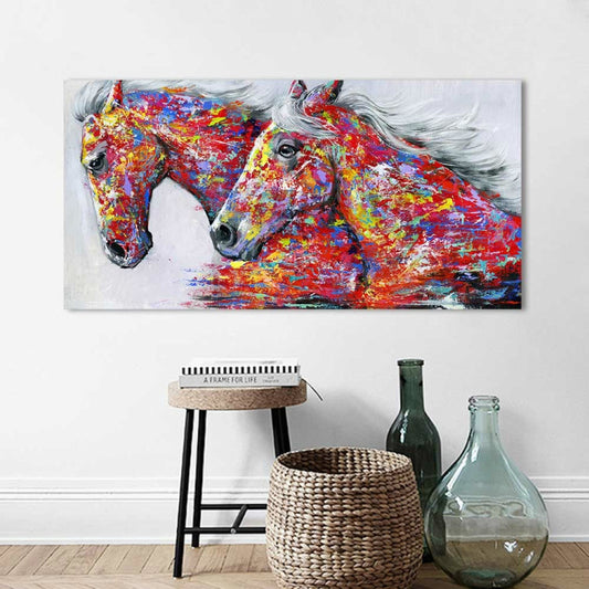 Two Horses Watercolor Decorative Oil Painting Living Room Decoration Painting Frameless Core My Store