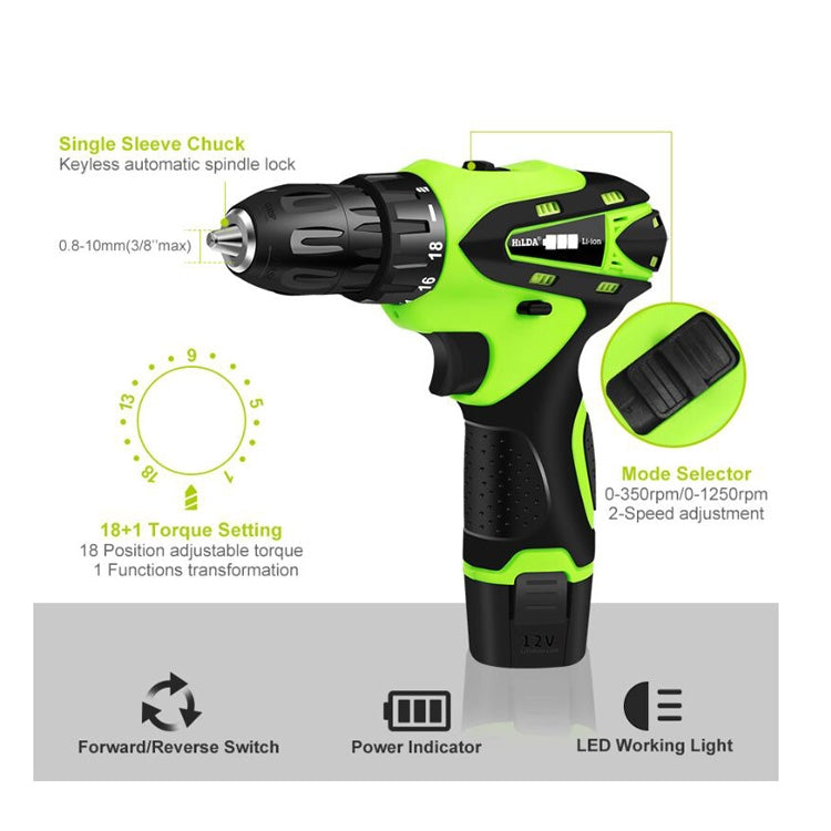 DZ033 12V Electric Screwdriver Lithium Battery Rechargeable Multi-function Cordless Electric Drill Power Tools