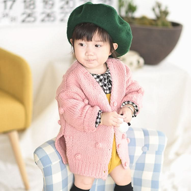 Autumn and Winter Female Baby Hair Ball Decoration Knit Cardigan Coat Reluova