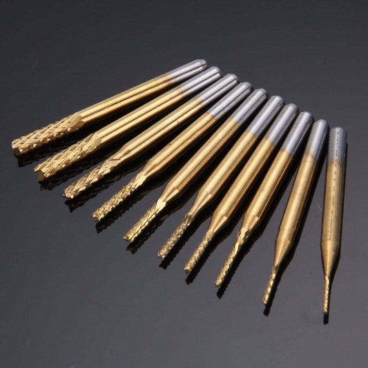 10pcs / Set titanium coated carbide end mill engraving knife edge milling cutter CNC milling machine