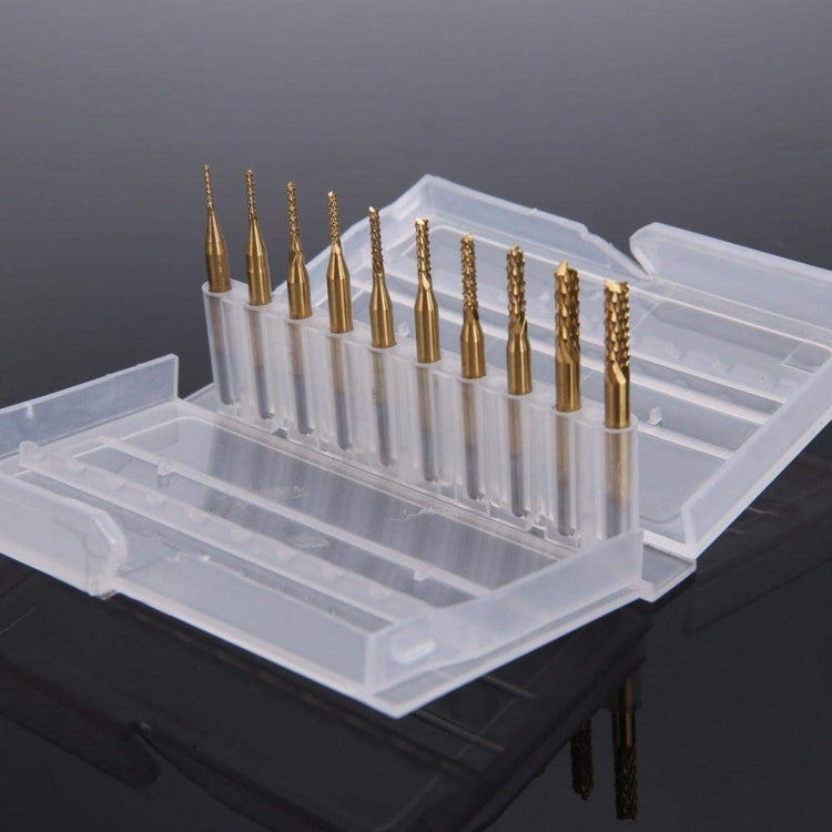 10pcs / Set titanium coated carbide end mill engraving knife edge milling cutter CNC milling machine