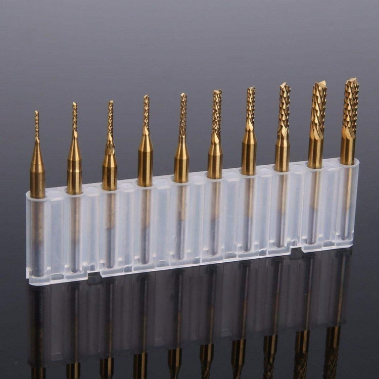 10pcs / Set titanium coated carbide end mill engraving knife edge milling cutter CNC milling machine