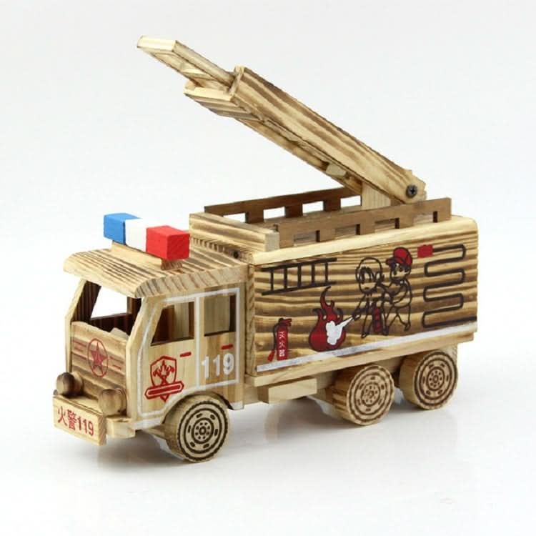 Simulation Fire Rescue Truck Creative Home Model Wooden Ornaments¡£ Reluova