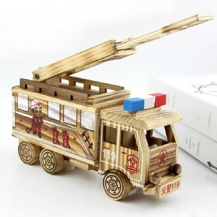 Simulation Fire Rescue Truck Creative Home Model Wooden Ornaments¡£ Reluova