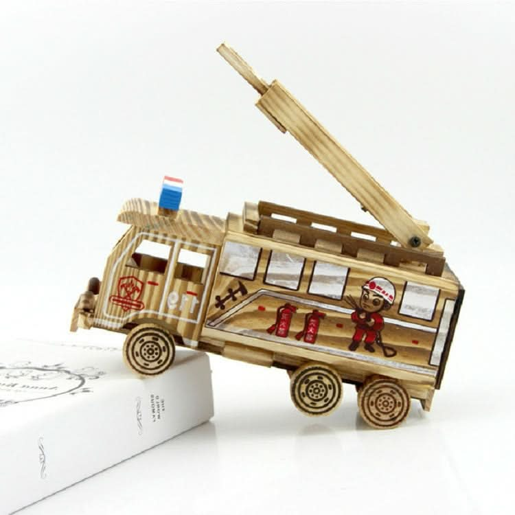 Simulation Fire Rescue Truck Creative Home Model Wooden Ornaments¡£ Reluova