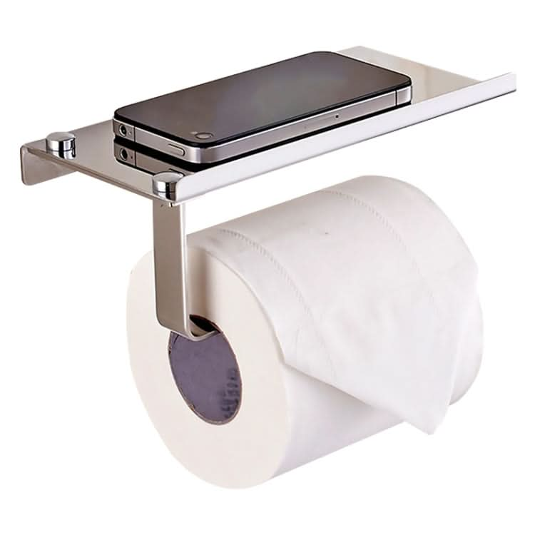 Stainless Steel Glossy Toilet Paper Holder Paper Roll Hanger With Mobile Phone Storage Shelf