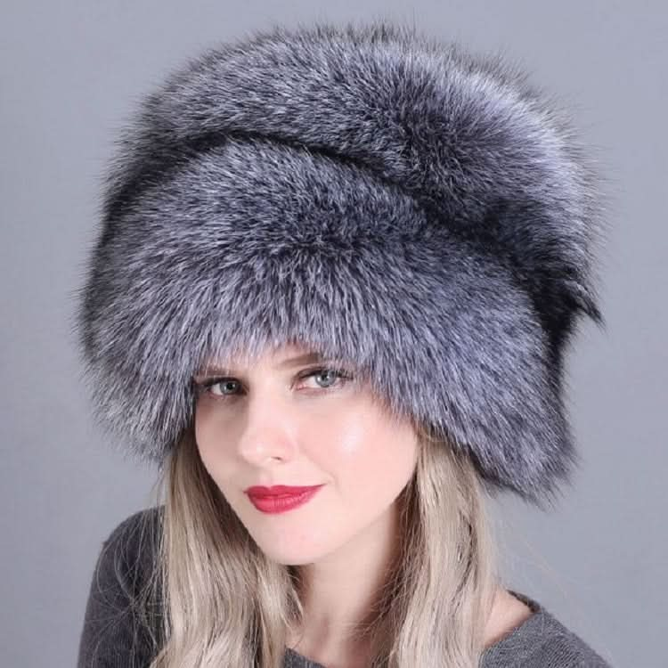 Ladies Winter Thick Warm Fox Fur Bomber Hat with Tail Reluova