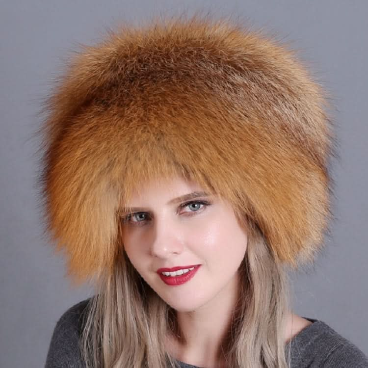 Ladies Winter Thick Warm Fox Fur Bomber Hat with Tail Reluova