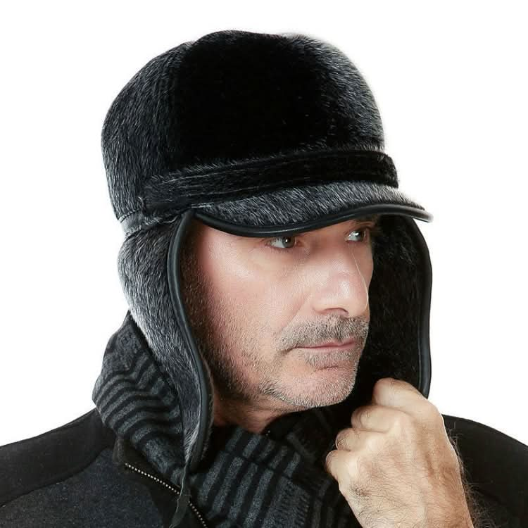 Autumn and Winter Imitation Mink Fur Warm Bombrt Hats Flight Cap for Middle-aged Men Reluova