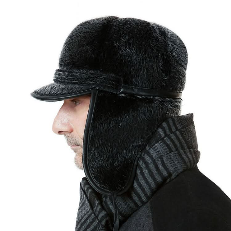 Autumn and Winter Imitation Mink Fur Warm Bombrt Hats Flight Cap for Middle-aged Men Reluova