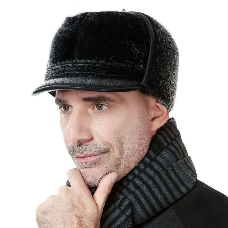 Autumn and Winter Imitation Mink Fur Warm Bombrt Hats Flight Cap for Middle-aged Men Reluova