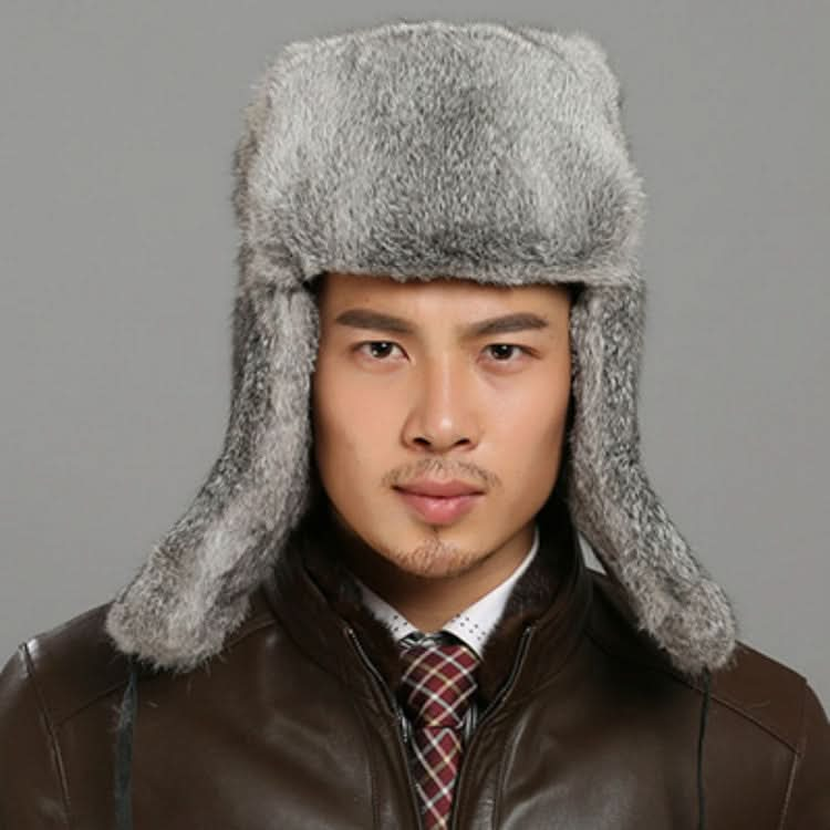 Autumn and Winter Thick Warm Rabbit Fur Bomber Hat Flight Hat for Men Reluova