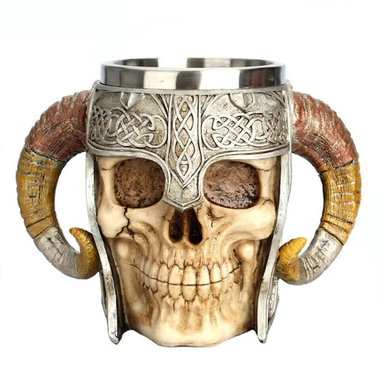 Stainless Steel Skull Mug Ram Horned Warrior Beer Coffee Mug Tea Cup Halloween Bar Drinkware Gift - Reluova