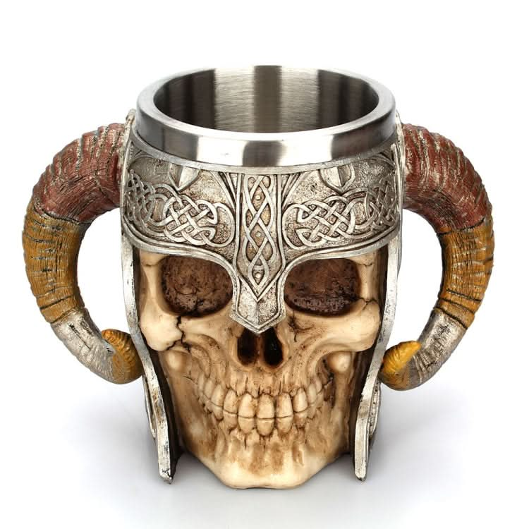 Stainless Steel Skull Mug Ram Horned Warrior Beer Coffee Mug Tea Cup Halloween Bar Drinkware Gift - Reluova