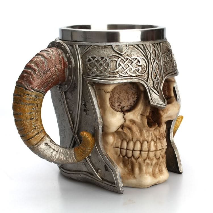 Stainless Steel Skull Mug Ram Horned Warrior Beer Coffee Mug Tea Cup Halloween Bar Drinkware Gift - Reluova