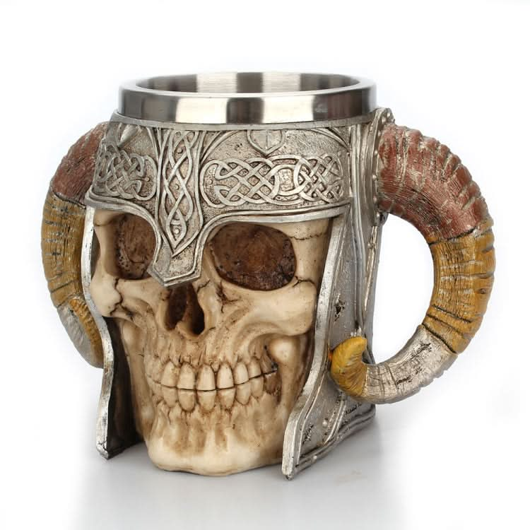 Stainless Steel Skull Mug Ram Horned Warrior Beer Coffee Mug Tea Cup Halloween Bar Drinkware Gift - Reluova