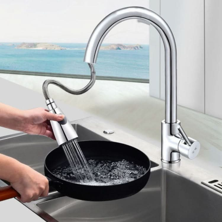 Kitchen Pull-out Faucet Hot And Cold Home 304 Stainless Steel Retractable Rotating Faucet - Reluova