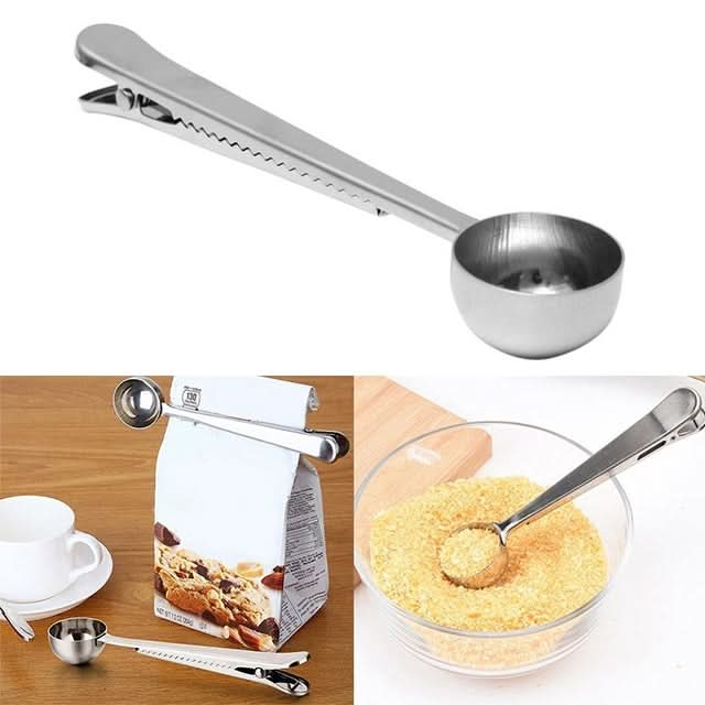 Multifunction Kitchen Coffee Scoop With Clip Stainless Steel Tea Coffee Measuring Cup Coffee Scoop - Reluova