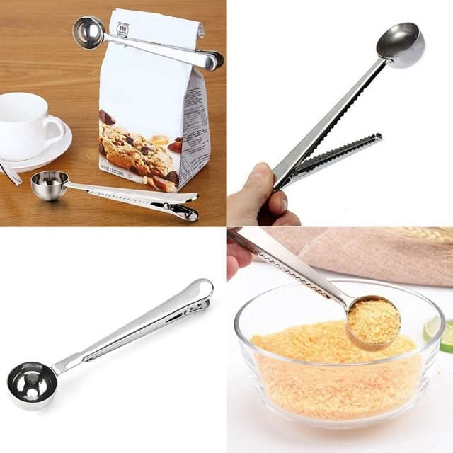 Multifunction Kitchen Coffee Scoop With Clip Stainless Steel Tea Coffee Measuring Cup Coffee Scoop - Reluova