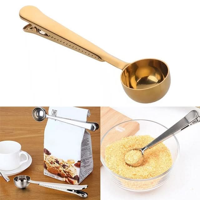 Multifunction Kitchen Coffee Scoop With Clip Stainless Steel Tea Coffee Measuring Cup Coffee Scoop - Reluova