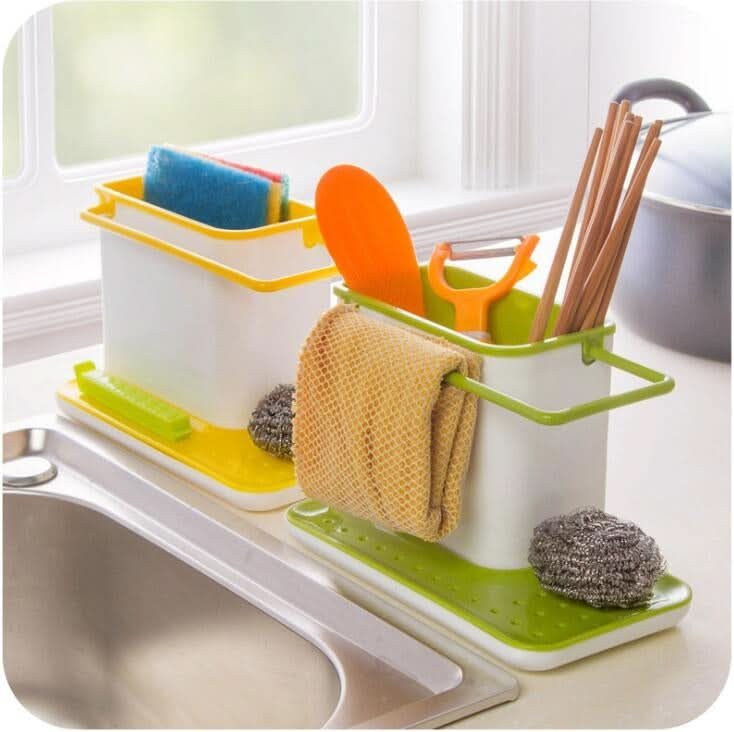 2 PCS Kitchen Sponge Organizer Stands Box Self Draining Sink Storage Rack - Reluova