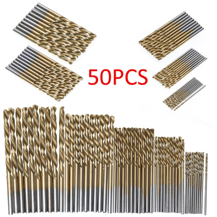 50 PCS/Set Titanium Coated Drill Bits High Speed Steel Drill Bit Set Power Drilling Tools My Store