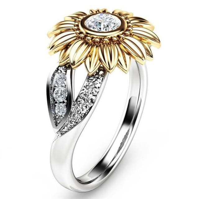 Fashion Female Cute Sunflower Crystal Rings for Women Reluova